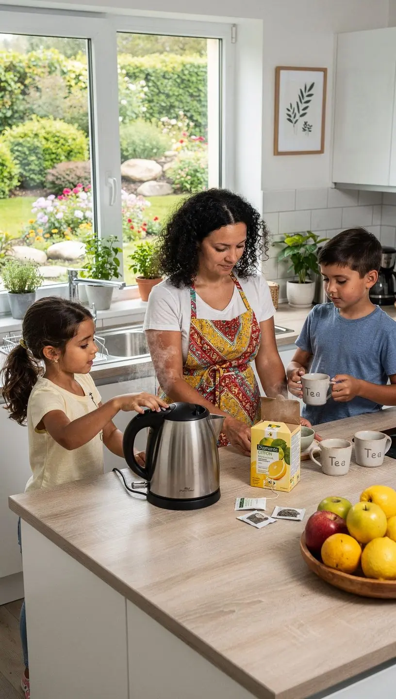 Žmonės, mėgaujantys arbata gamtoje, simbolizuojantys sveiką gyvenimo būdą.