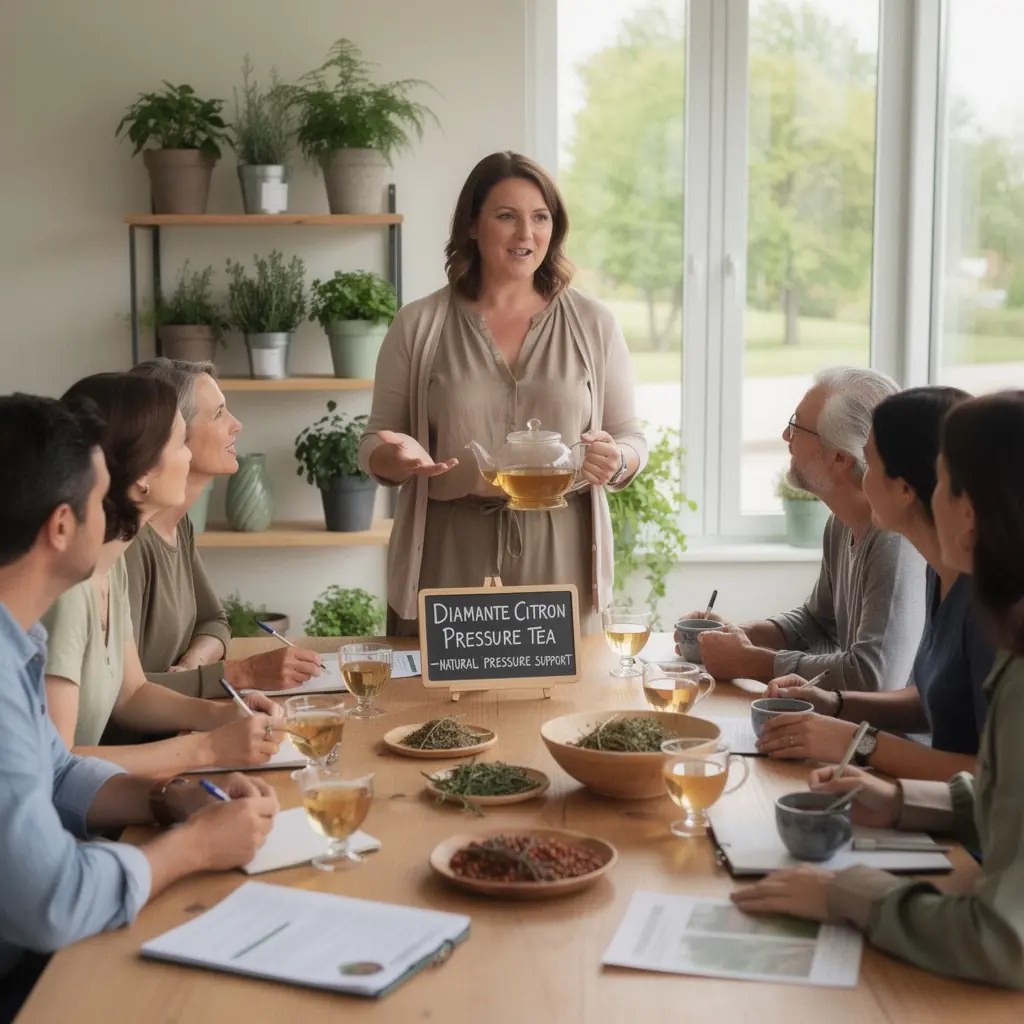 Raminanti arbatos taurė su citrinų ir žolelių akcentais.